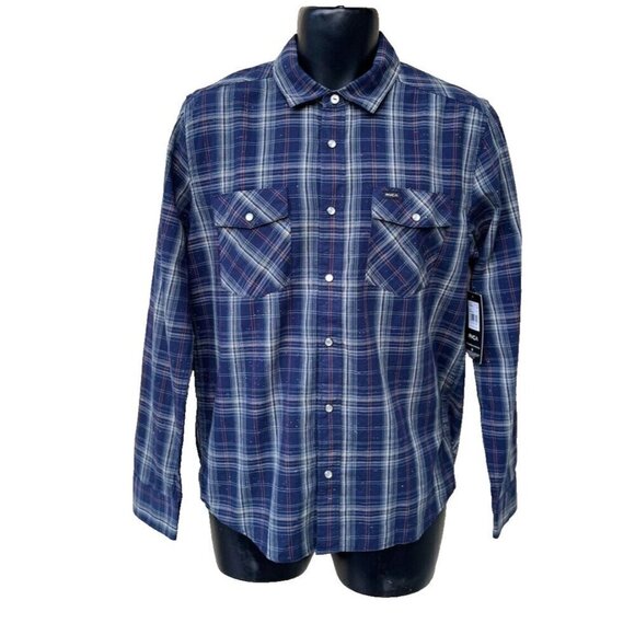 New RVCA Pearl Snap Flannel Plaid Long Sleeve Button Up Shirt Mens Sz Small NWT - Picture 2 of 16